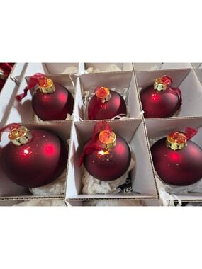 Frontgate Set 6 Glass Matte Red/Burgandy Round Christmas Ornaments Paint Loss